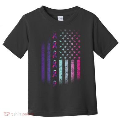 Blue Pink Teal Ribbon Flag Thyroid Cancer Awareness Toddler T-Shirt