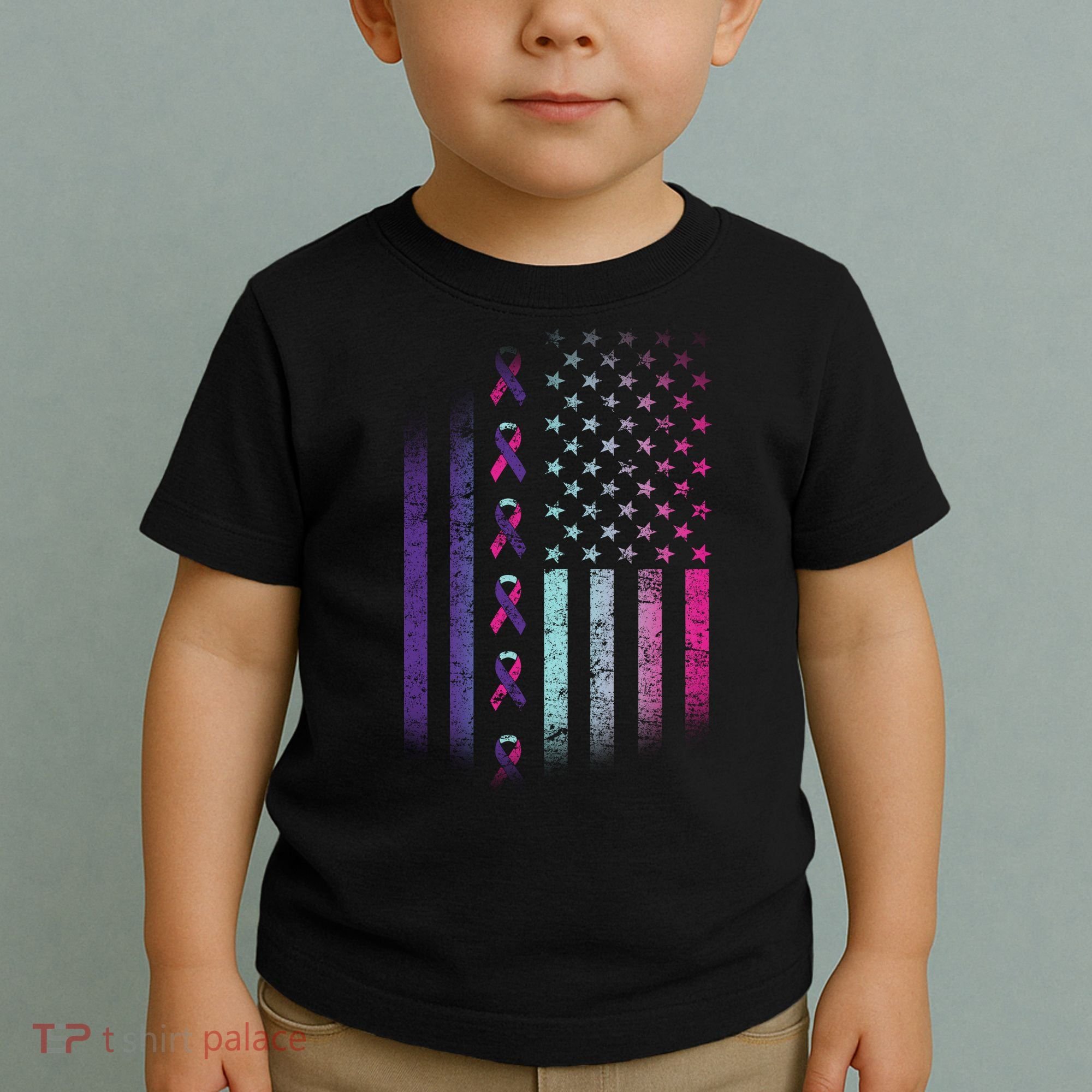 Blue Pink Teal Ribbon Flag Thyroid Cancer Awareness Toddler T-Shirt