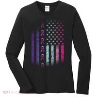 Blue Pink Teal Ribbon Flag Thyroid Cancer Awareness Women's Long Sleeve Shirt thumb 0