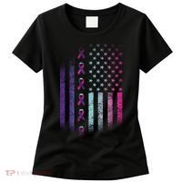 Blue Pink Teal Ribbon Flag Thyroid Cancer Awareness Women's T-Shirt thumb 0