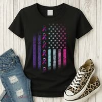 Blue Pink Teal Ribbon Flag Thyroid Cancer Awareness Women's T-Shirt thumb 3