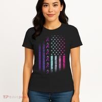 Blue Pink Teal Ribbon Flag Thyroid Cancer Awareness Women's T-Shirt thumb 4