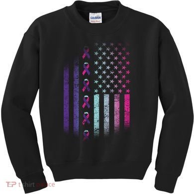 Blue Pink Teal Ribbon Flag Thyroid Cancer Awareness Kids Sweatshirt