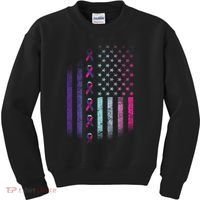 Blue Pink Teal Ribbon Flag Thyroid Cancer Awareness Kids Sweatshirt thumb 0