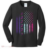 Blue Pink Teal Ribbon Flag Thyroid Cancer Awareness Kids Long Sleeve Shirt thumb 0