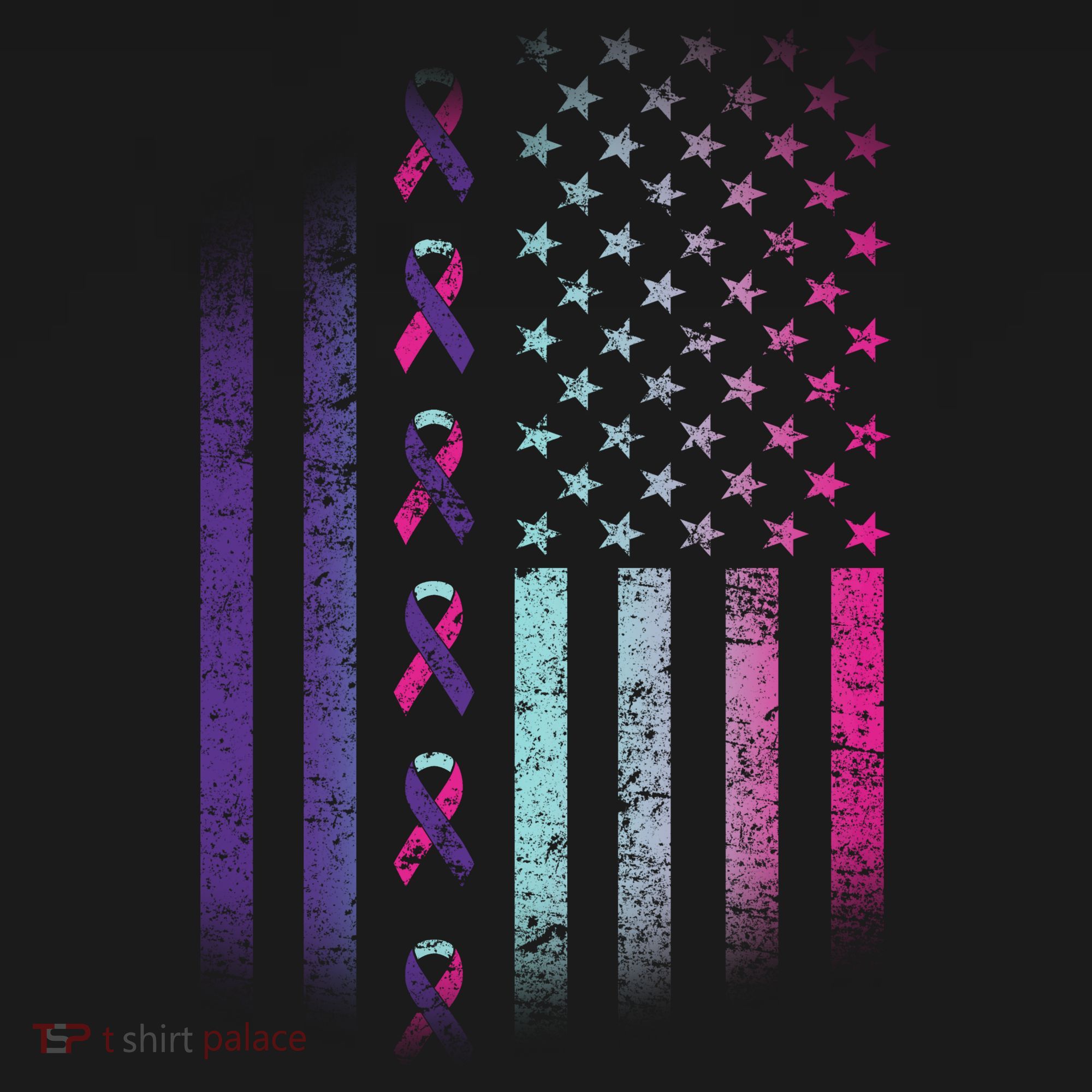 Blue Pink Teal Ribbon Flag Thyroid Cancer Awareness Kids Long Sleeve Shirt