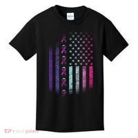 Blue Pink Teal Ribbon Flag Thyroid Cancer Awareness Kids T-Shirt thumb 0