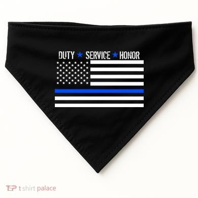 Blue Ribbon USA Flag Support Police USA-Made Doggie Bandana