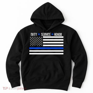 Blue Ribbon USA Flag Support Police Hoodie
