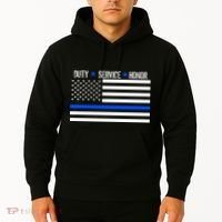 Blue Ribbon USA Flag Support Police Hoodie thumb 2