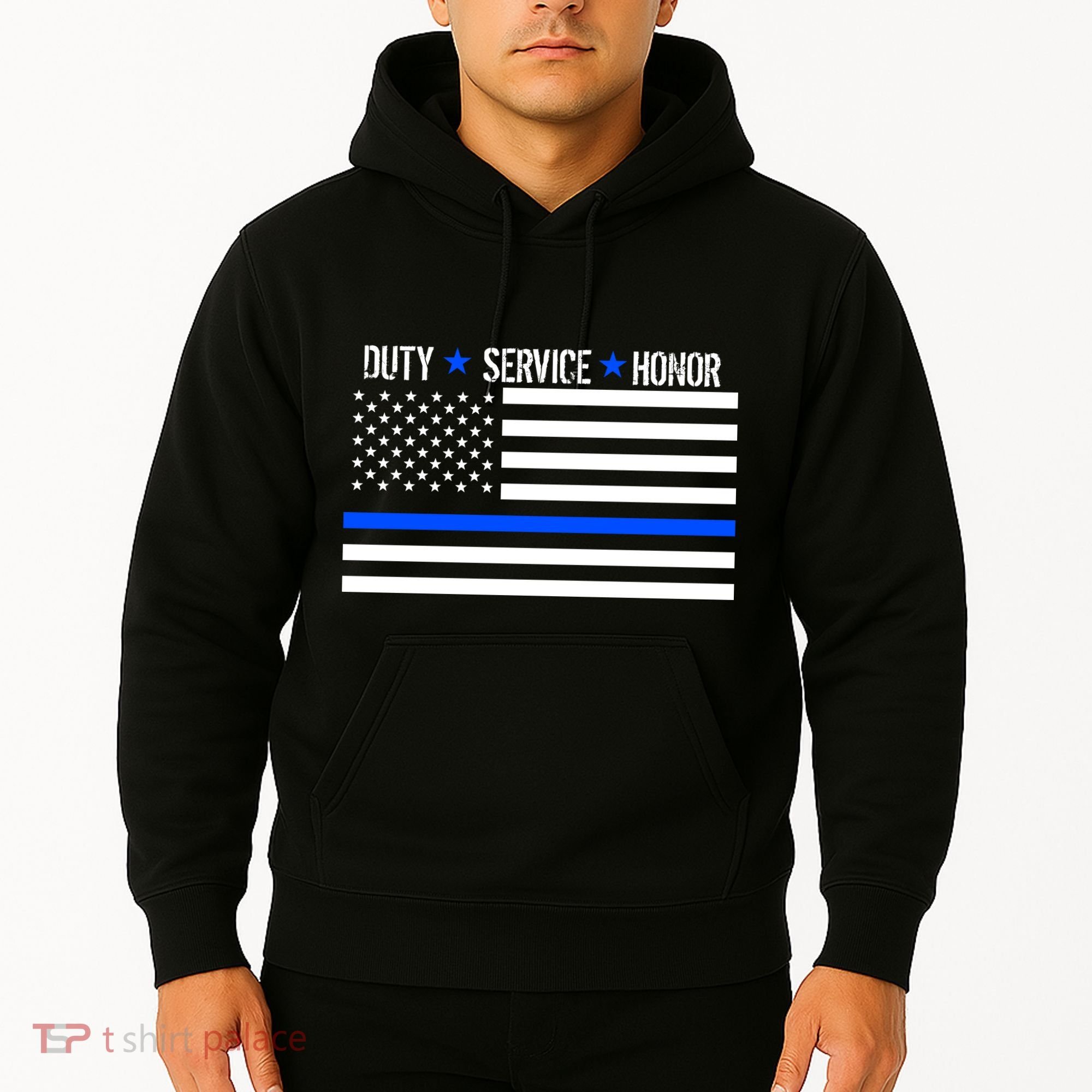 Blue Ribbon USA Flag Support Police Hoodie