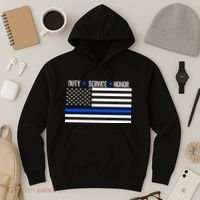 Blue Ribbon USA Flag Support Police Hoodie thumb 3