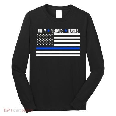 Blue Ribbon USA Flag Support Police Long Sleeve Shirt