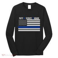 Blue Ribbon USA Flag Support Police Long Sleeve Shirt thumb 0