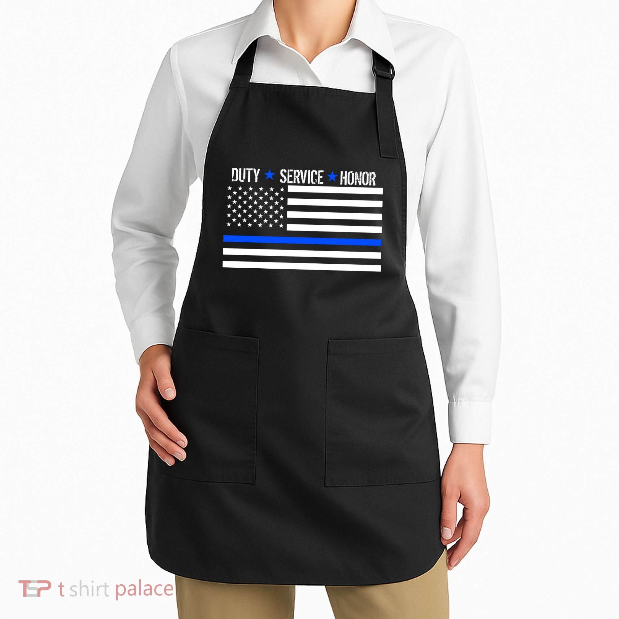Blue Ribbon USA Flag Support Police Apron