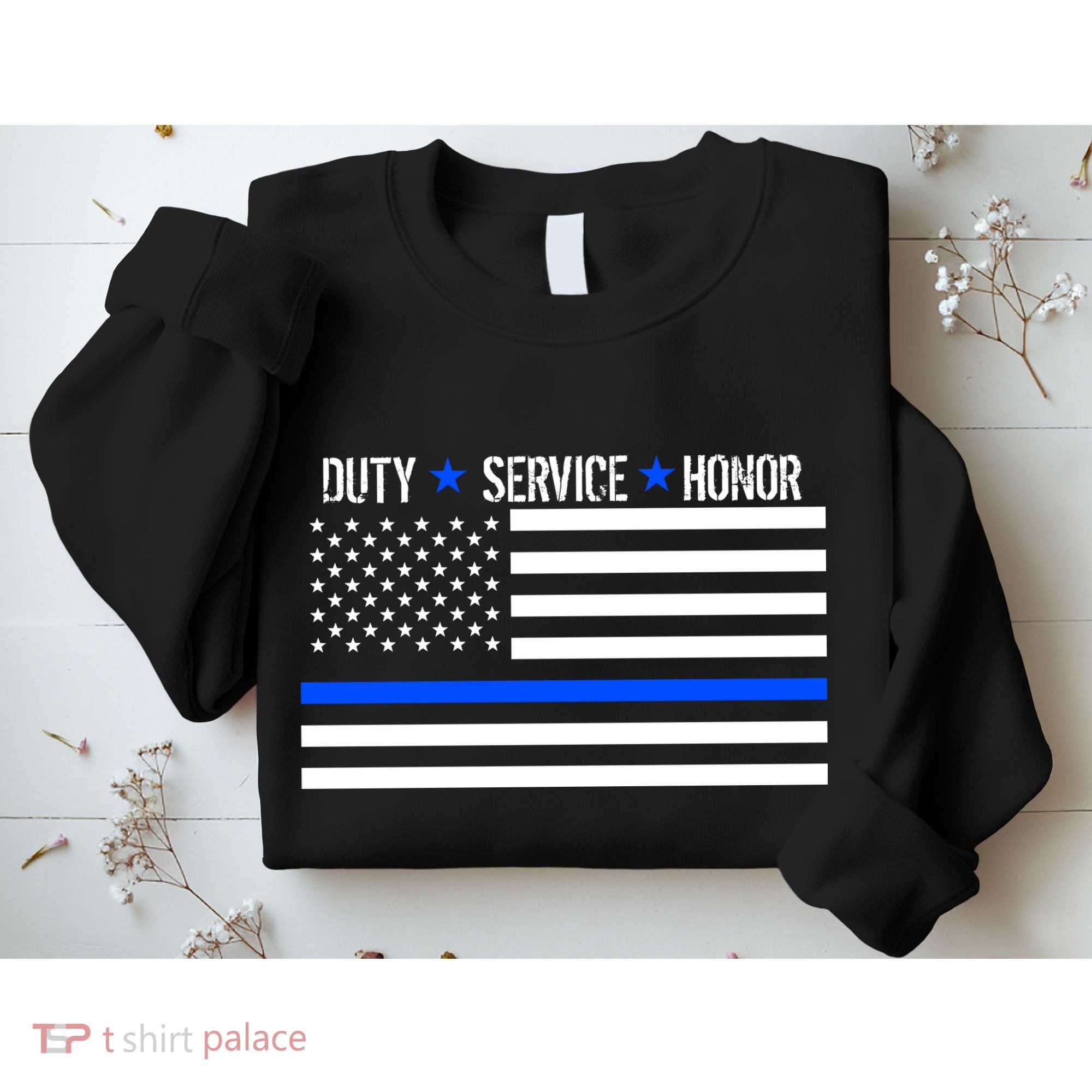Blue Ribbon USA Flag Support Police Sweatshirt