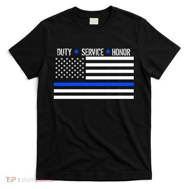 Blue Ribbon USA Flag Support Police T-Shirt
