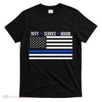Blue Ribbon USA Flag Support Police T-Shirt thumb 0