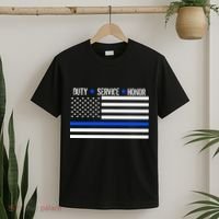 Blue Ribbon USA Flag Support Police T-Shirt thumb 2