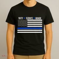 Blue Ribbon USA Flag Support Police T-Shirt thumb 3