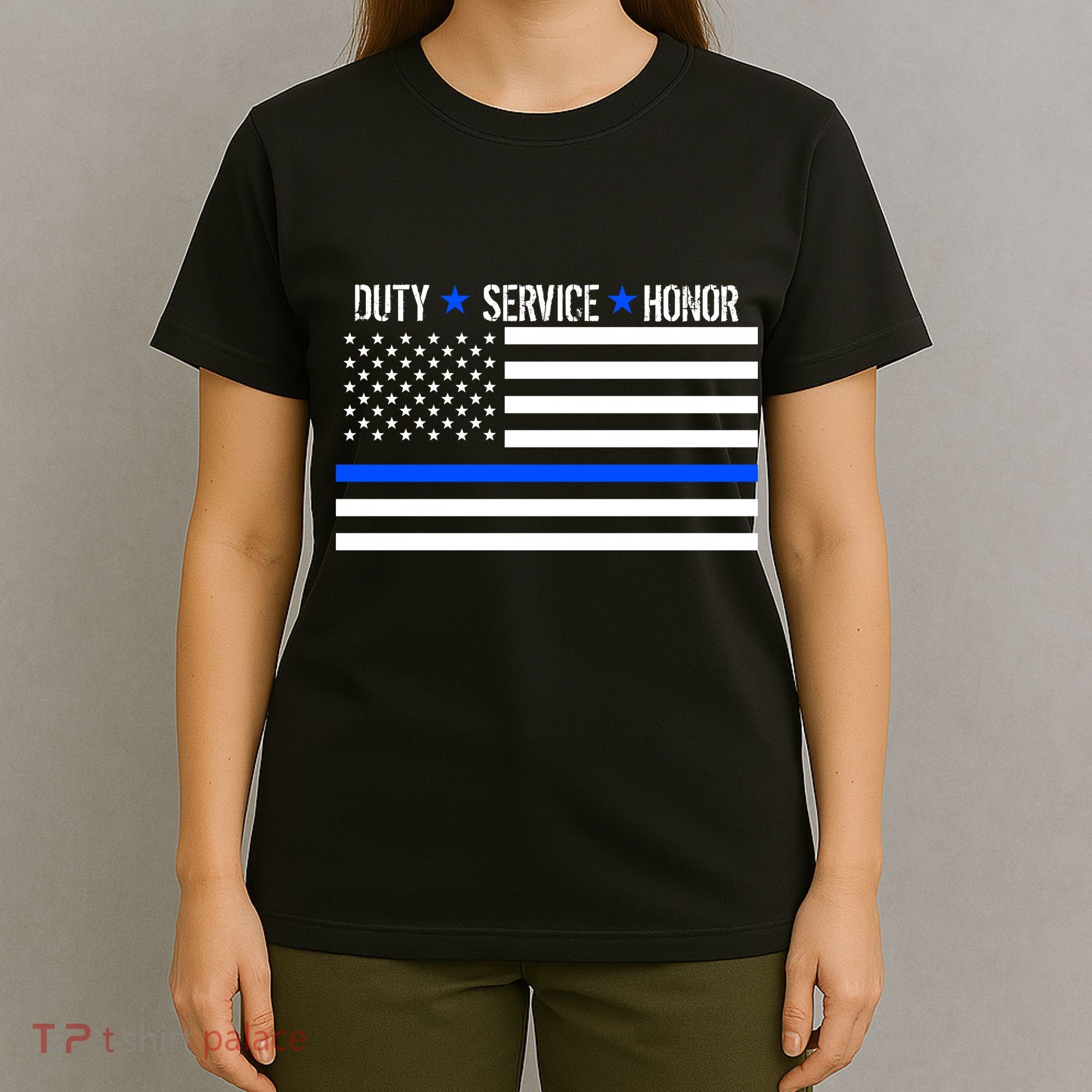 Blue Ribbon USA Flag Support Police T-Shirt