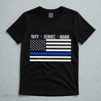 Blue Ribbon USA Flag Support Police T-Shirt thumb 5