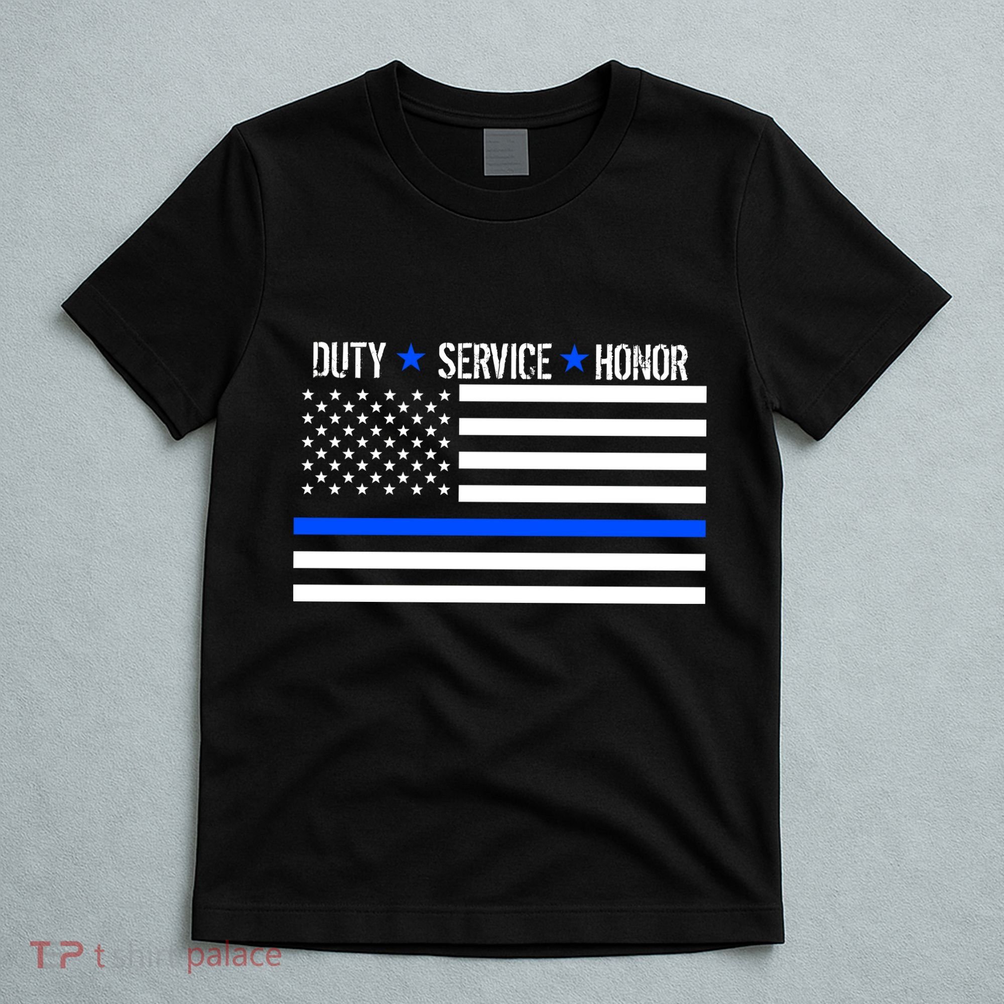 Blue Ribbon USA Flag Support Police T-Shirt
