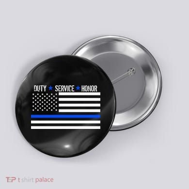 Blue Ribbon USA Flag Support Police Button