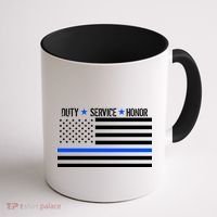 Blue Ribbon USA Flag Support Police Coffee Mug thumb 1