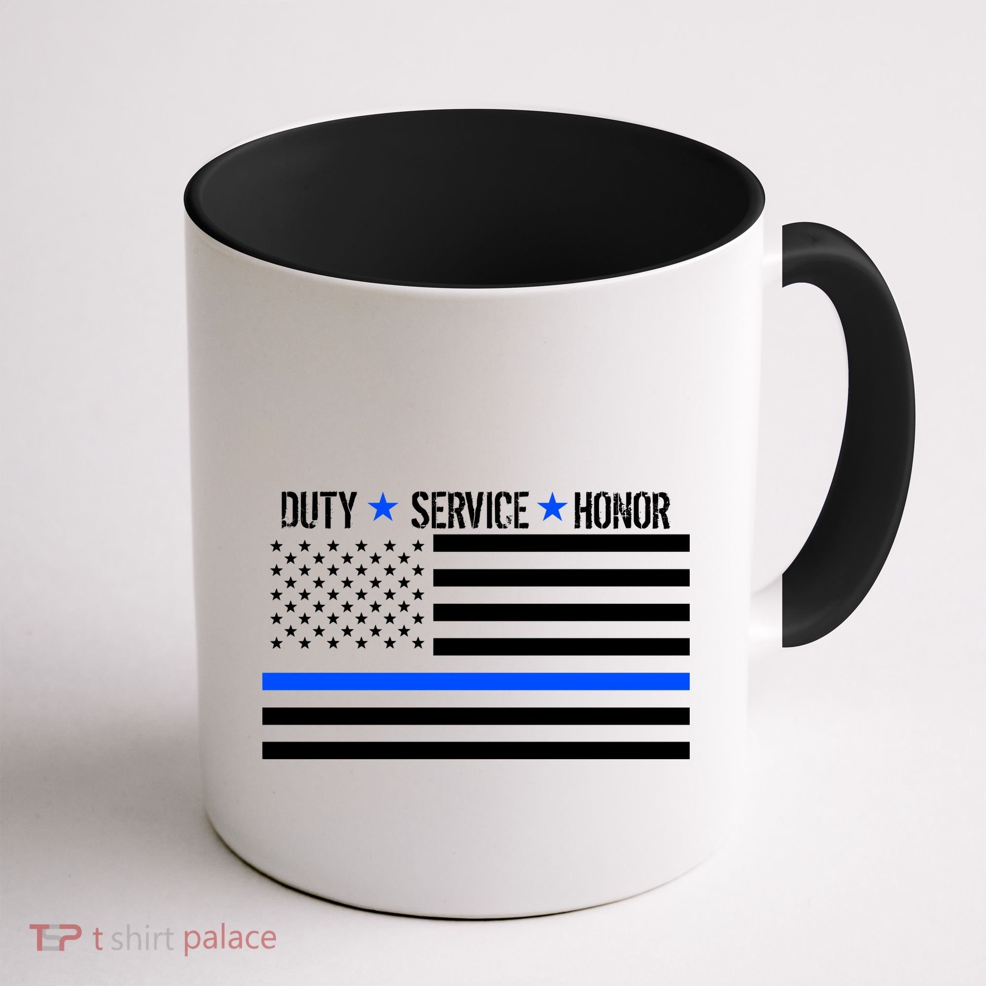 Blue Ribbon USA Flag Support Police Coffee Mug