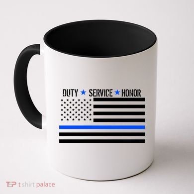 Blue Ribbon USA Flag Support Police Coffee Mug