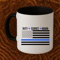 Blue Ribbon USA Flag Support Police Coffee Mug thumb 2