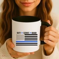 Blue Ribbon USA Flag Support Police Coffee Mug thumb 3