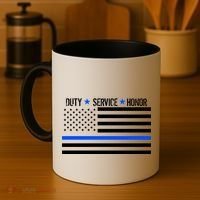 Blue Ribbon USA Flag Support Police Coffee Mug thumb 4