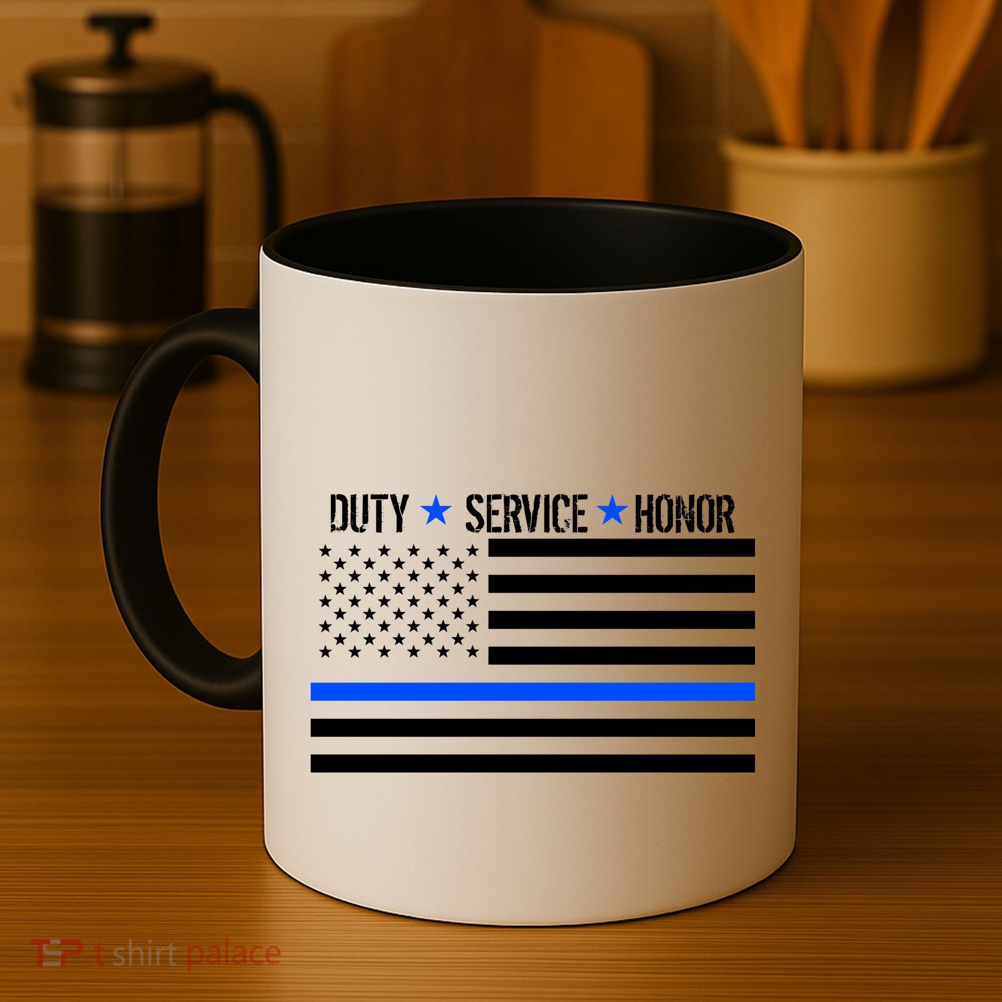 Blue Ribbon USA Flag Support Police Coffee Mug