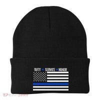 Blue Ribbon USA Flag Support Police Beanie thumb 0