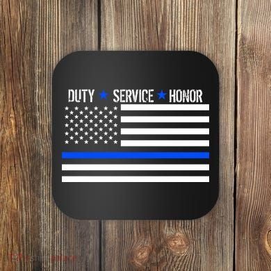Blue Ribbon USA Flag Support Police Coaster
