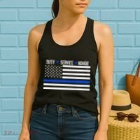 Blue Ribbon USA Flag Support Police Women's Tank Top thumb 2
