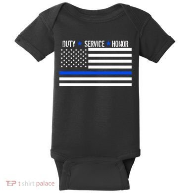 Blue Ribbon USA Flag Support Police Baby Bodysuit