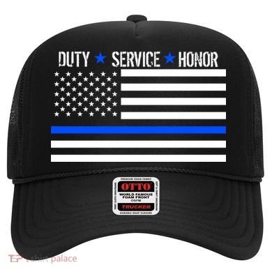 Blue Ribbon USA Flag Support Police Hat