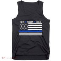 Blue Ribbon USA Flag Support Police Tank Top thumb 0