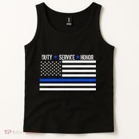 Blue Ribbon USA Flag Support Police Tank Top thumb 2