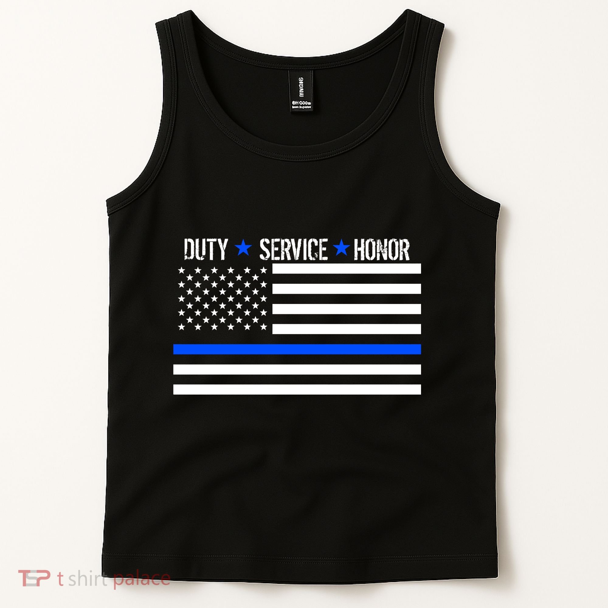 Blue Ribbon USA Flag Support Police Tank Top