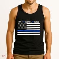 Blue Ribbon USA Flag Support Police Tank Top thumb 3