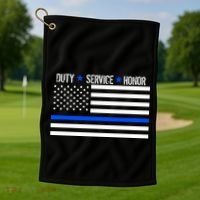 Blue Ribbon USA Flag Support Police Golf Towel thumb 1