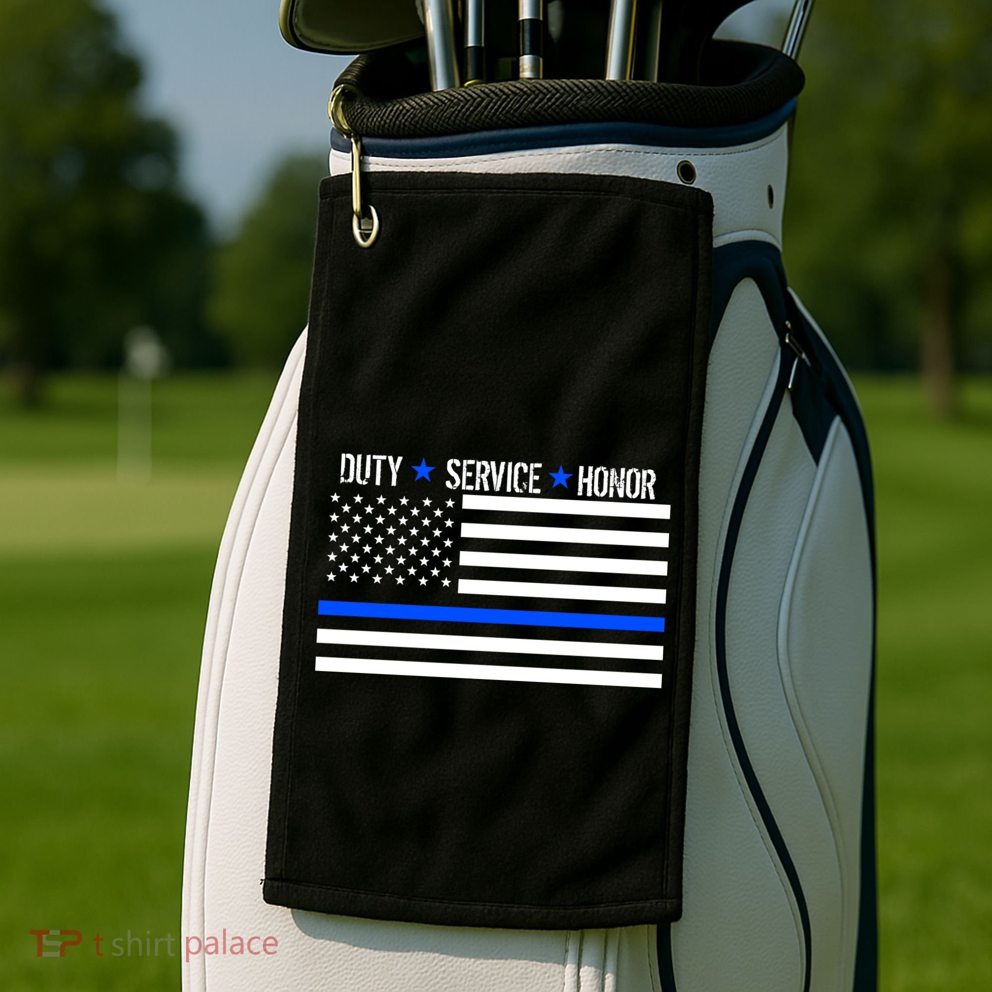 Blue Ribbon USA Flag Support Police Golf Towel