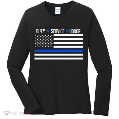 Blue Ribbon USA Flag Support Police Women's Long Sleeve Shirt