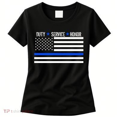 Blue Ribbon USA Flag Support Police Women's T-Shirt
