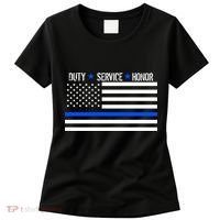 Blue Ribbon USA Flag Support Police Women's T-Shirt thumb 0