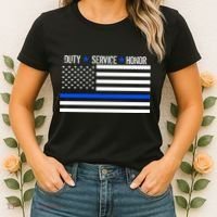 Blue Ribbon USA Flag Support Police Women's T-Shirt thumb 2